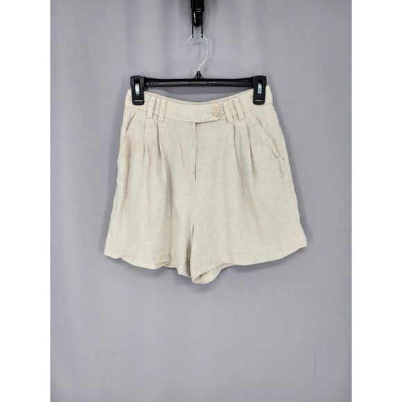 & Other Stories Pants - & Other Stories Shorts Womens EUR 34 Beige Linen Pleated Chino High Rise